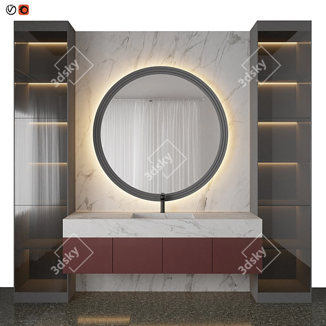 Sleek Red Marble Bathroom 3D model image 1