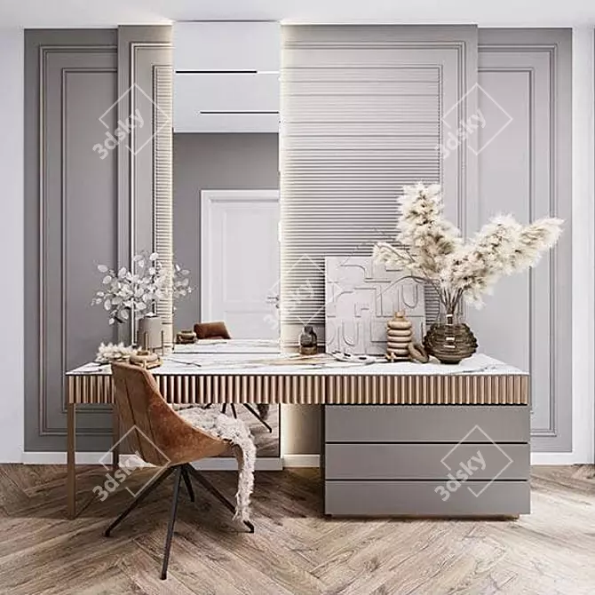 Modern Stylish Writing Desk with Chair and Decor 3D model image 1