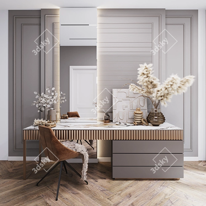 Modern Stylish Writing Desk with Chair and Decor 3D model image 6