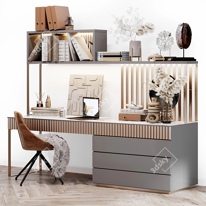 Modern Stylish Writing Desk with Chair and Decor 3D model image 8