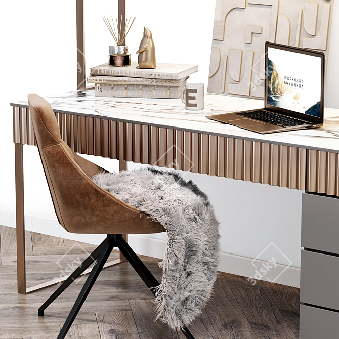 Modern Stylish Writing Desk with Chair and Decor 3D model image 9