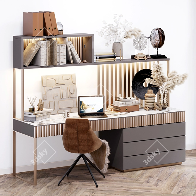 Modern Stylish Writing Desk with Chair and Decor 3D model image 15