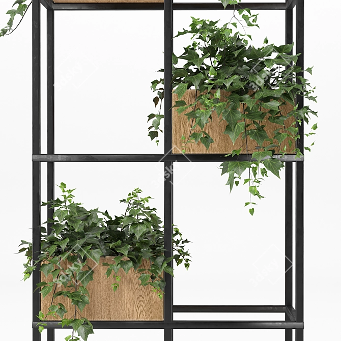 Metal Wood Indoor Plant Stand 3D model image 3
