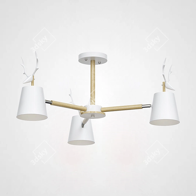 Scandinavian Eco-Style Chandelier with Wooden Frame and Deer Horn Accents 3D model image 4