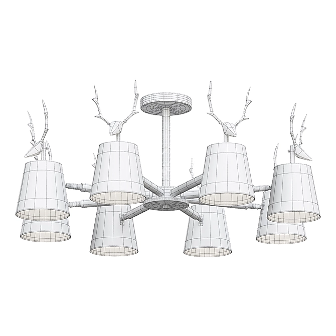 Scandinavian Eco-Style Chandelier with Wooden Frame and Deer Horn Accents 3D model image 5