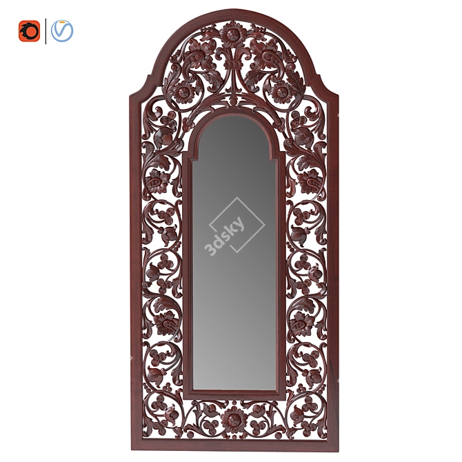 Elegant Carved Wood Mirror 3D model image 1