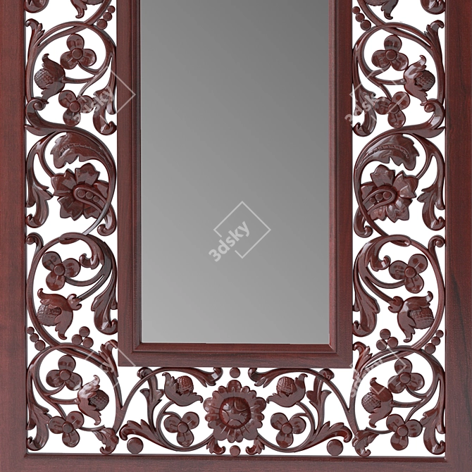 Elegant Carved Wood Mirror 3D model image 3