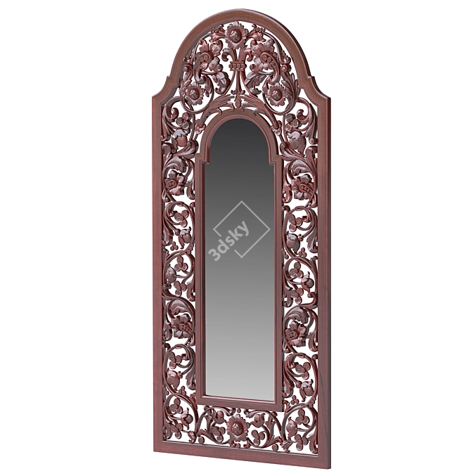 Elegant Carved Wood Mirror 3D model image 4