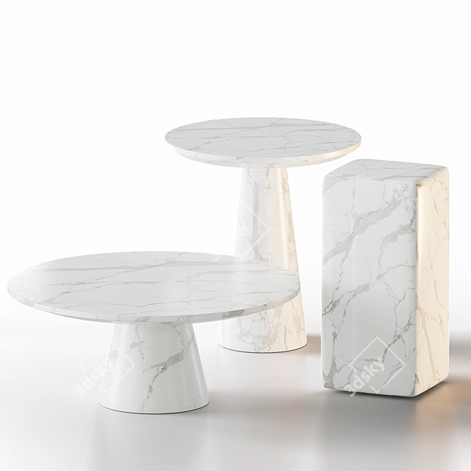 Elegant White Marble Table Set 3D model image 1