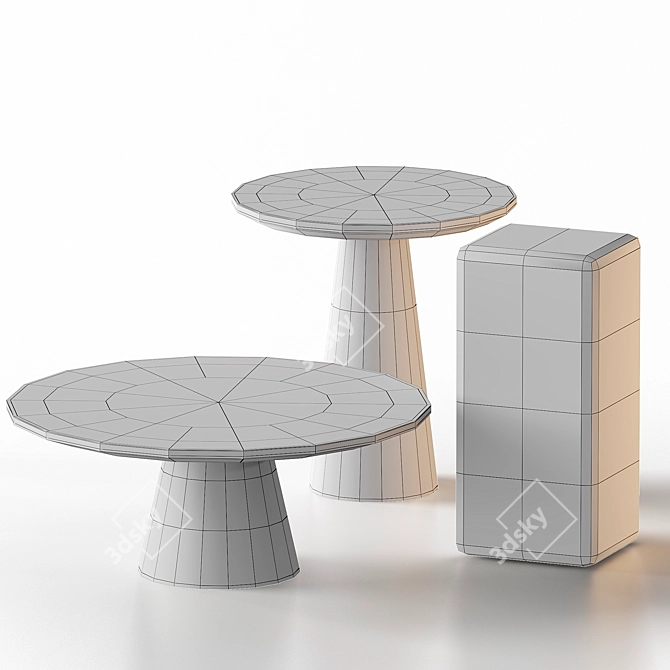 Elegant White Marble Table Set 3D model image 2