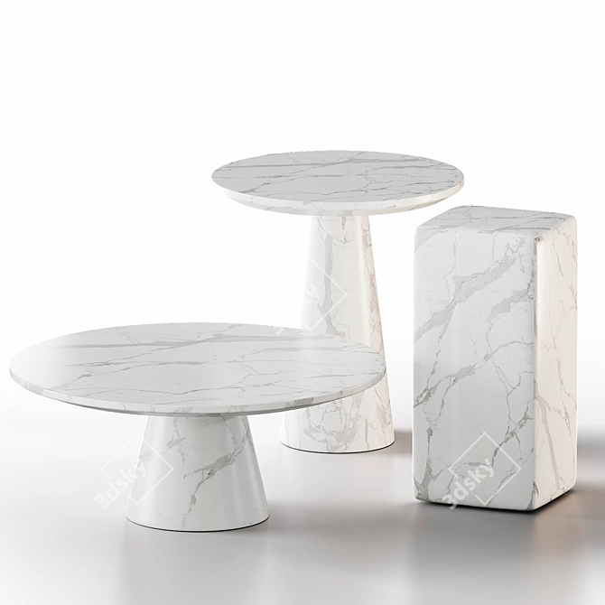 Elegant White Marble Table Set 3D model image 3