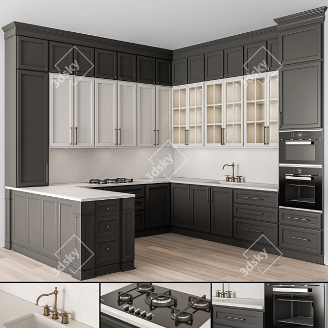 Neo Classic Black & White Kitchen Set 3D model image 1