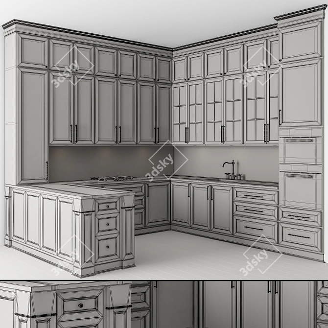 Neo Classic Black & White Kitchen Set 3D model image 5