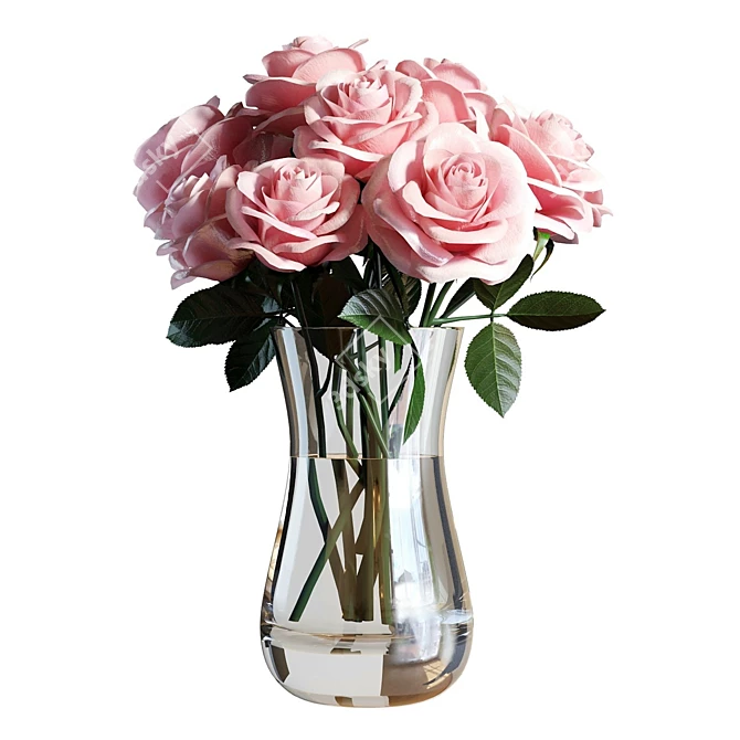 Elegant Pink Roses Bouquet 3D model image 1