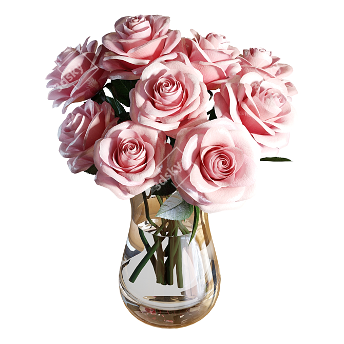 Elegant Pink Roses Bouquet 3D model image 4