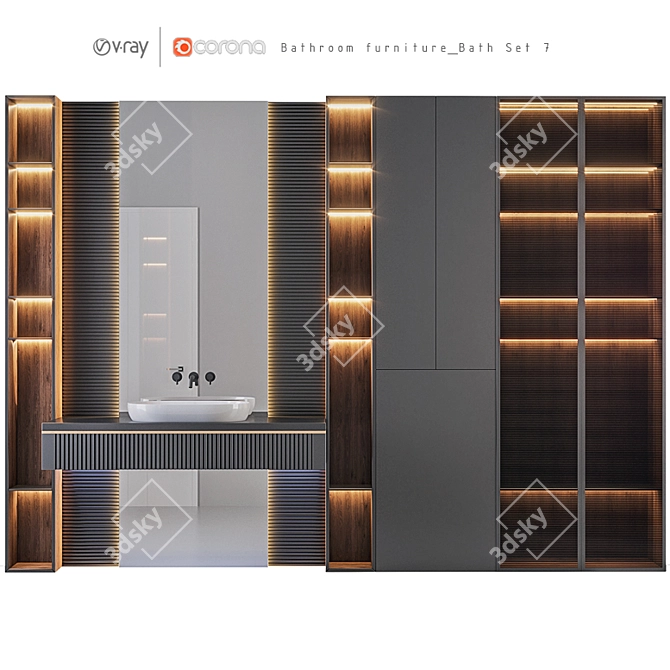 Modern 7-Piece Bathroom Furniture Set 3D model image 1