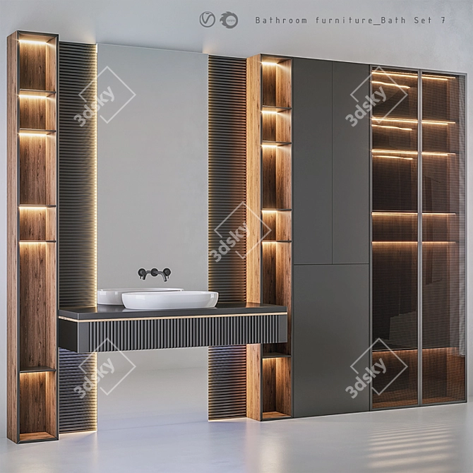 Modern 7-Piece Bathroom Furniture Set 3D model image 2