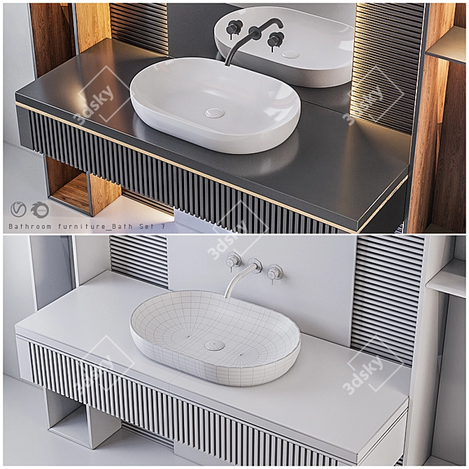 Modern 7-Piece Bathroom Furniture Set 3D model image 4