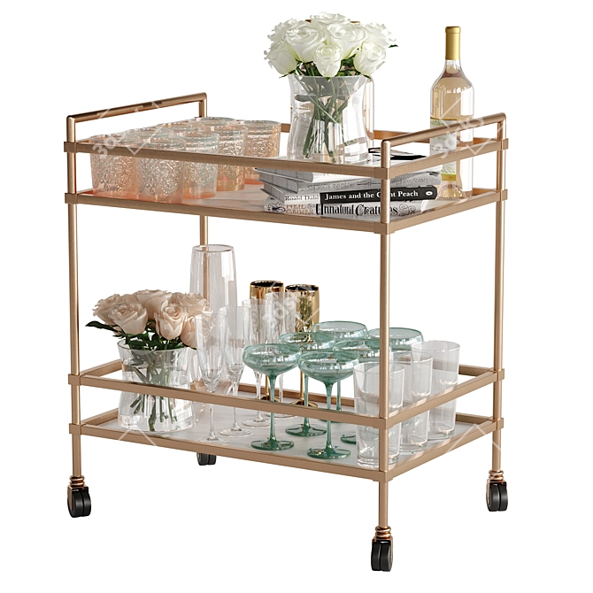 Modern Drink Bar Cart Set 2 3D model image 3