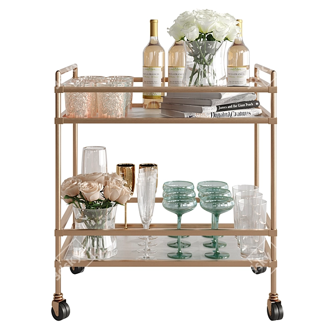 Modern Drink Bar Cart Set 2 3D model image 4