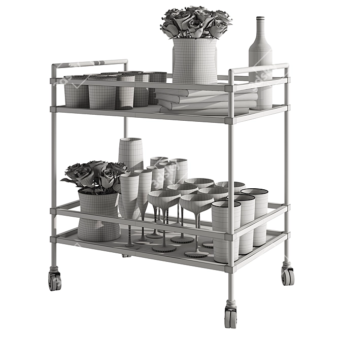 Modern Drink Bar Cart Set 2 3D model image 5