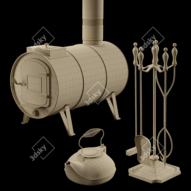 Barrel Stove and Fireplace Pack 3D model image 1