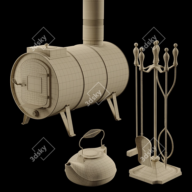 Barrel Stove and Fireplace Pack 3D model image 8