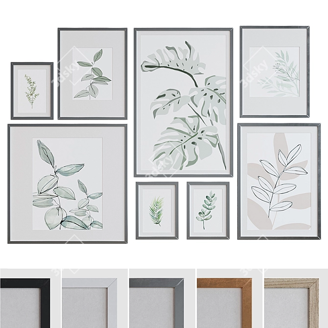 Leafy Bliss: 8-Piece Picture Frame Set 3D model image 1