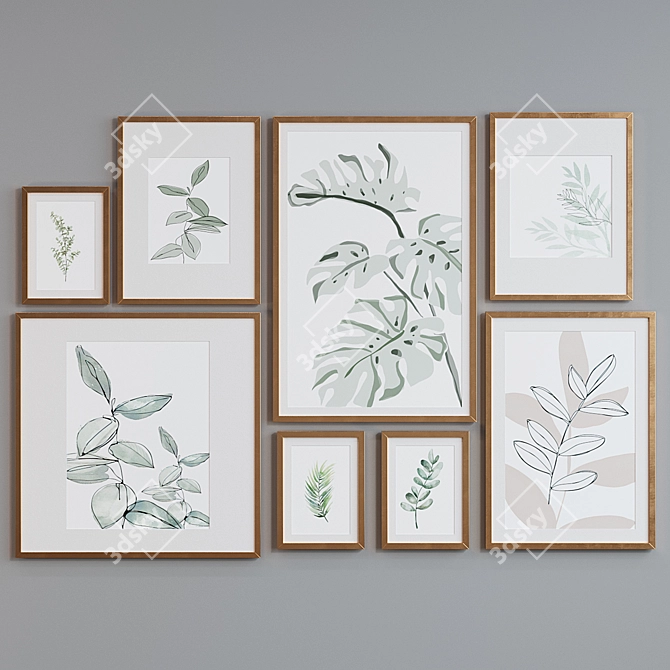 Leafy Bliss: 8-Piece Picture Frame Set 3D model image 2