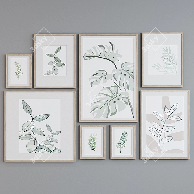 Leafy Bliss: 8-Piece Picture Frame Set 3D model image 3