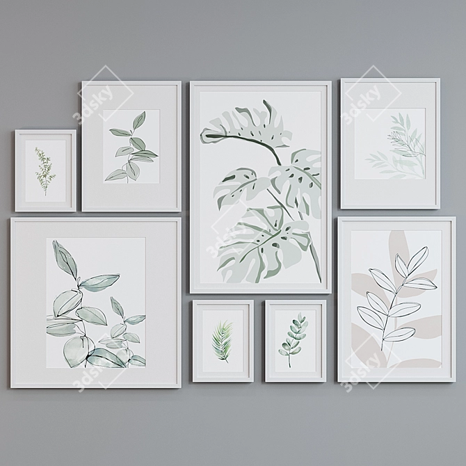 Leafy Bliss: 8-Piece Picture Frame Set 3D model image 4