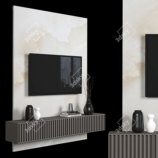 Sleek 8K Marble TV Wall: Customizable & High-Quality 3D model image 3