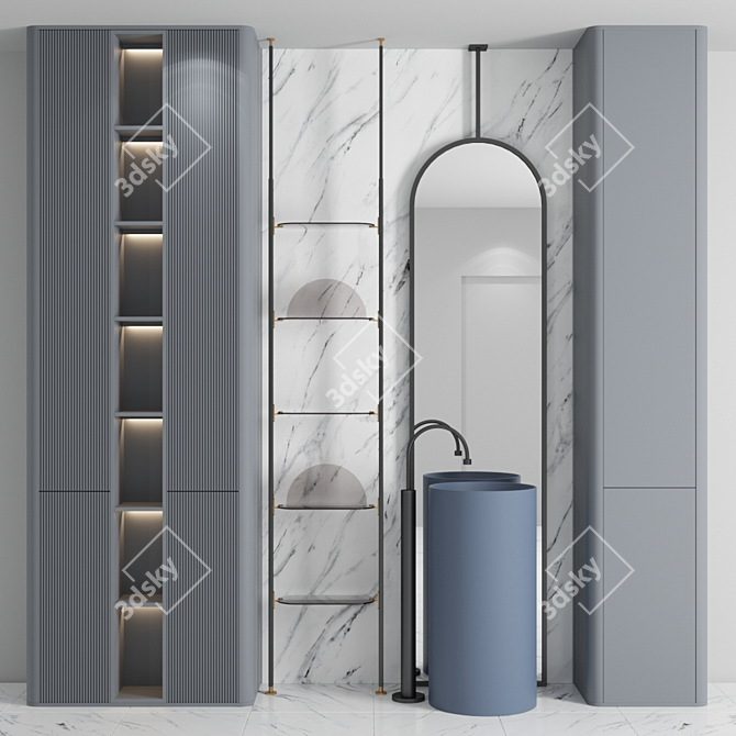 Elegant Bathroom Set with Mirror 3D model image 1