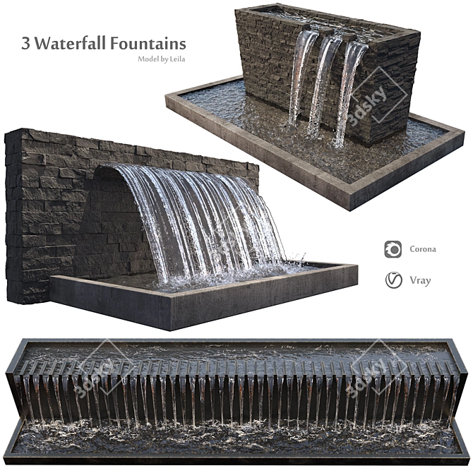 Cascade Rock Waterfall Fountains 3D model image 1