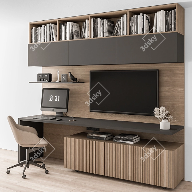 Sleek Office Wardrobe and Desk 3D model image 1