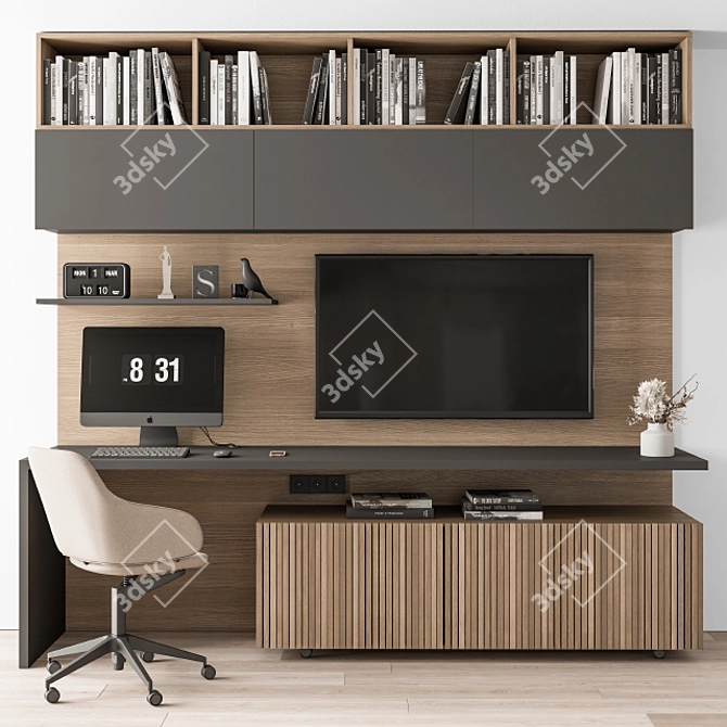 Sleek Office Wardrobe and Desk 3D model image 2