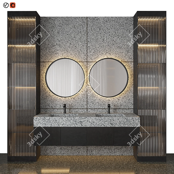 Elegant Black Marble Bathroom 3D model image 1
