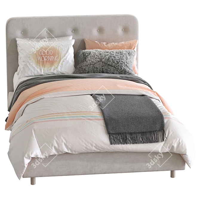 Elegance Tufted Upholstered Bed 3D model image 3
