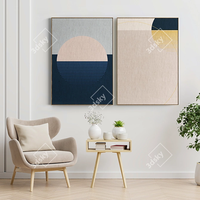 Elegant Frames Collection: Set of 2 Paintings, 5 Materials, 100 x 70 cm 3D model image 2