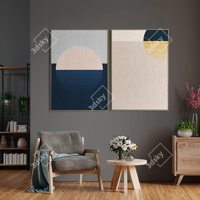 Elegant Frames Collection: Set of 2 Paintings, 5 Materials, 100 x 70 cm 3D model image 4