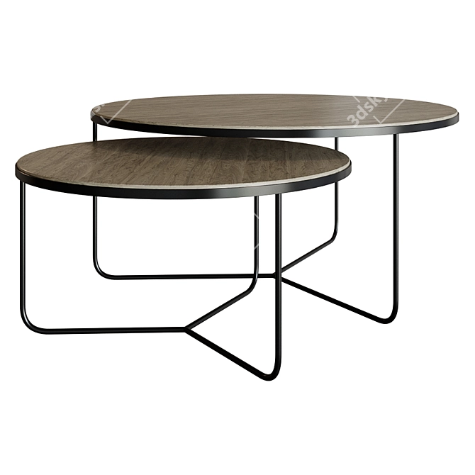 Minimalist Steel Coffee Table Set 3D model image 1