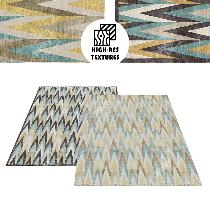 Vibrant Geometric Rug Set 3D model image 1