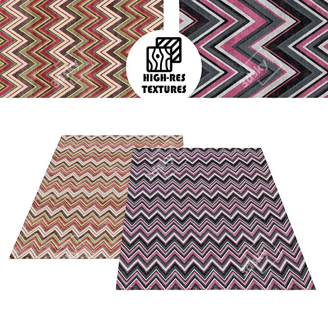 Colorful Stripy Zig Zag Rug Set 3D model image 1