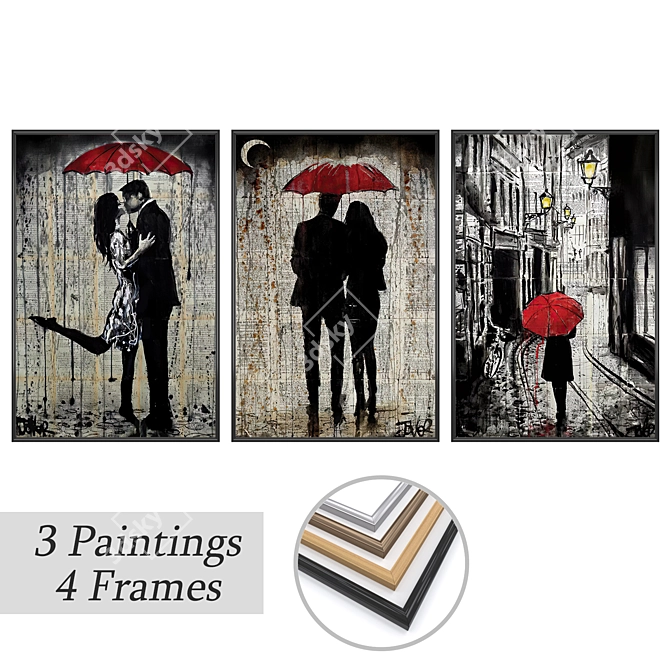 Elegant Wall Paintings Set with Multiple Frame Options 3D model image 1