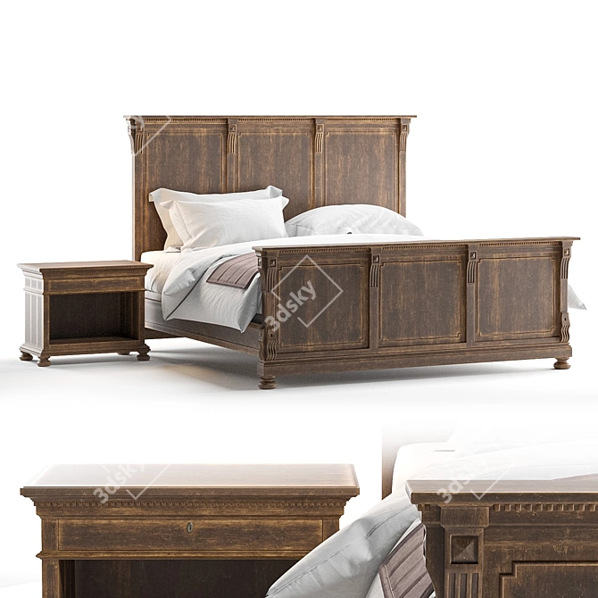 Elegant ST.JAMES Panel Bed 3D model image 1