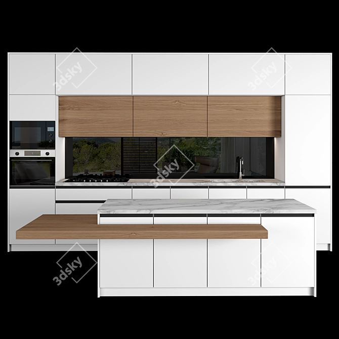 Sleek Marble Kitchen Island 3D model image 1