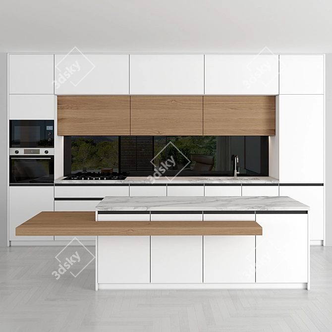 Sleek Marble Kitchen Island 3D model image 2