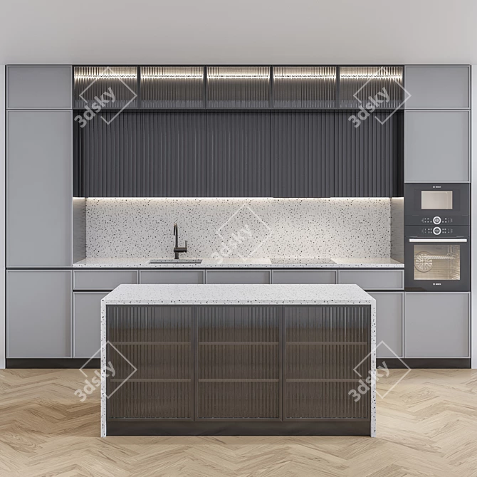 Sleek Terazzo Gray Kitchen 3D model image 1