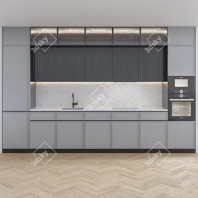 Sleek Terazzo Gray Kitchen 3D model image 2