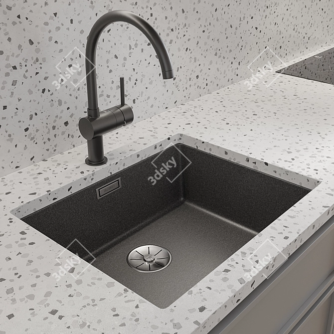 Sleek Terazzo Gray Kitchen 3D model image 3